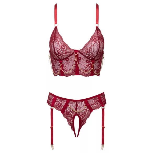 Cottelli - conjunto de dos piezas con liguero de encaje (rojo) - M