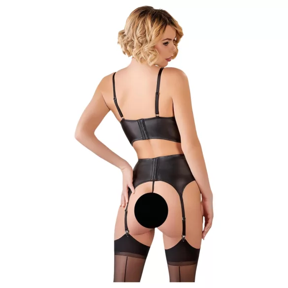 Abierta Fina - conjunto lencería encaje con tirantes brillantes - negro - 85C/L