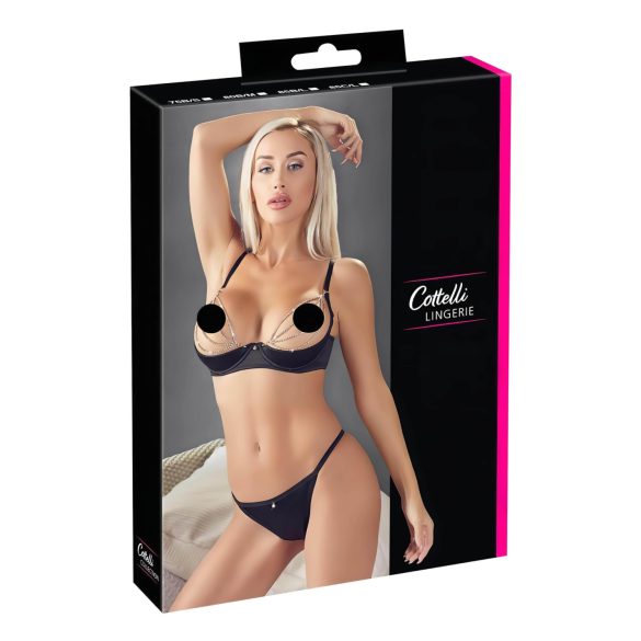 Cottelli - Conjunto Elevador de Pecho Satinado con Cadena y Estrás (Negro) - 85C/L