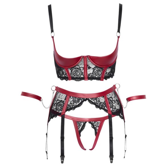Cottelli Bondage - conjunto lencería bondage - encaje mate - rojo - L