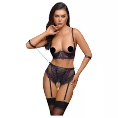   Cottelli Bondage - conjunto de sujetador y esposas para brazos (negro‑lila) - M