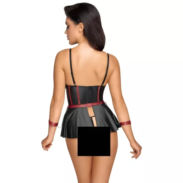 Cottelli Bondage - set lencería brillante con esposas - negro - 85B/L