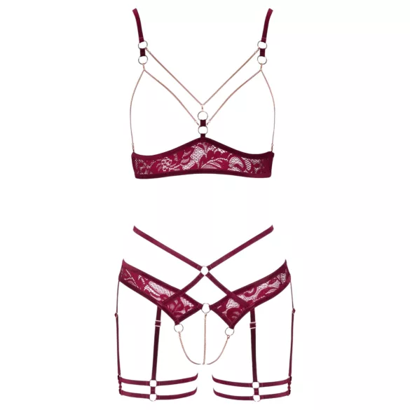 Abierta Fina - conjunto sujetador abierto con cadenas - rojo - L