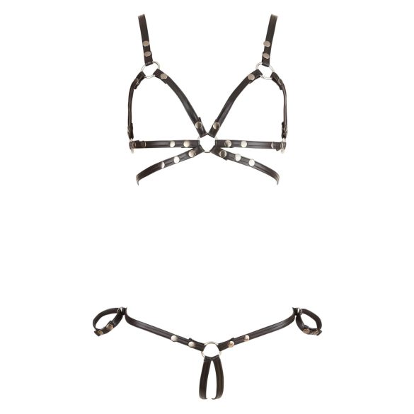 Cottelli Bondage - arnés corporal brillante - bikini - negro - L
