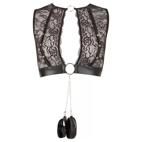 Cottelli Bondage - conjunto de lencería de encaje + esposas (4 piezas)