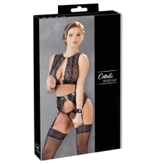   Cottelli Bondage - conjunto de lencería de encaje + esposas (4 piezas) - M