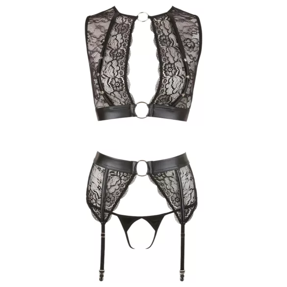Cottelli Bondage - conjunto de lencería de encaje + esposas (4 piezas) - M