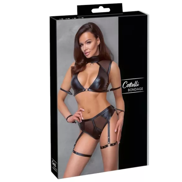 Cottelli Bondage - Conjunto de sujetador con inserciones de malla (negro) - L