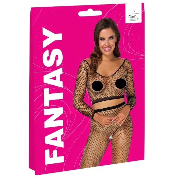 Cottelli - conjunto lencería manga larga de red - negro - S-L