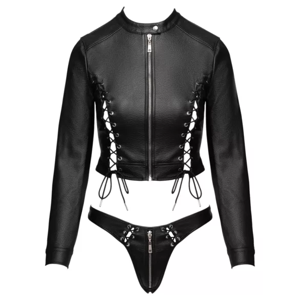 Cottelli - conjunto de chaqueta corta de cuero sintético y tanga (negro) - M