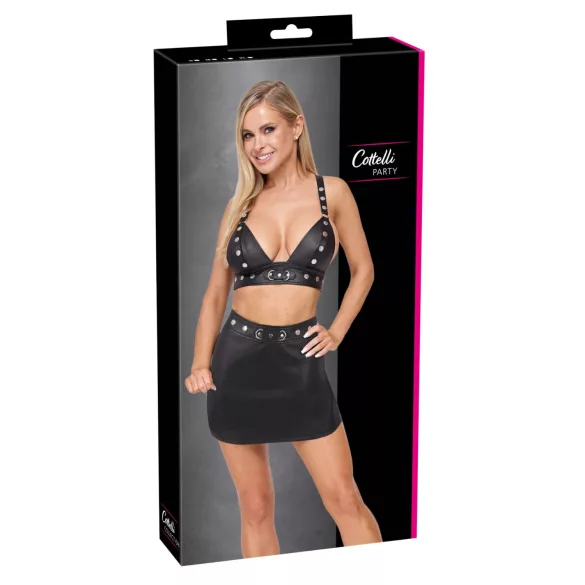 Cottelli - Conjunto de top y minifalda de cuero sintético (negro) - M