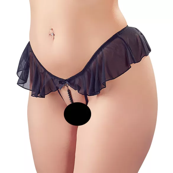 Cottelli - tanga abierto con perlas y volantes - negro - L