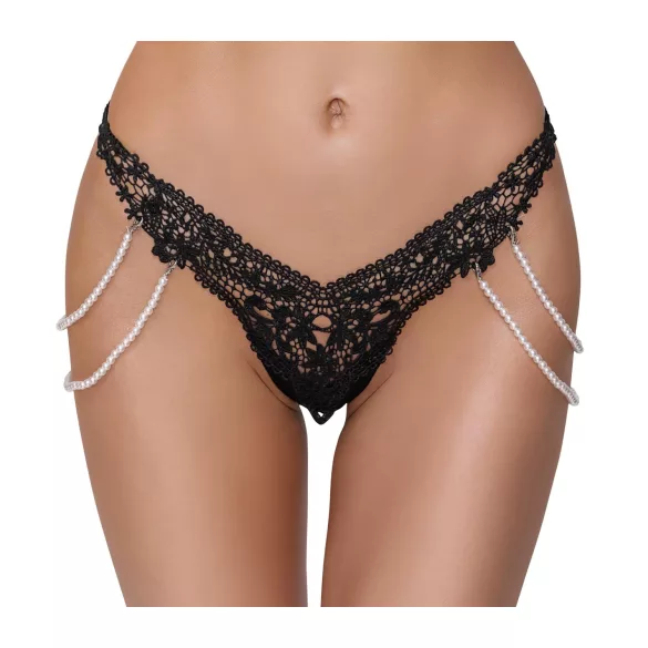 Cottelli - lujoso tanga bordado con perlas (negro)