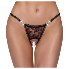 Cottelli - tanga de lujo con perlas y rosa - negro - M/L