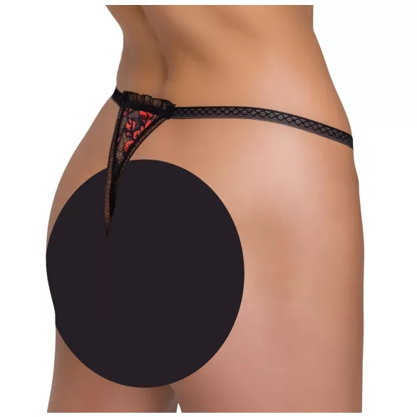 Cottelli - tanga de lujo con perlas y rosa - negro - M/L