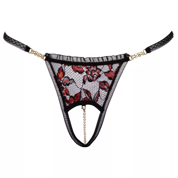 Cottelli - tanga de lujo con perlas y rosa - negro - M/L