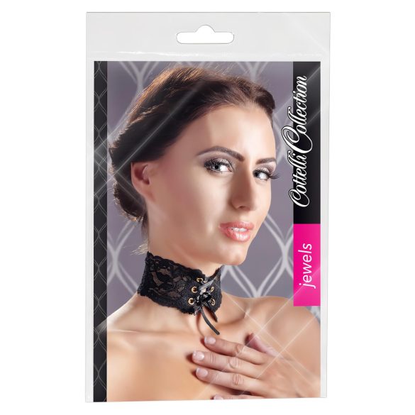 Cottelli - Ancho choker de encaje con cordones (negro)