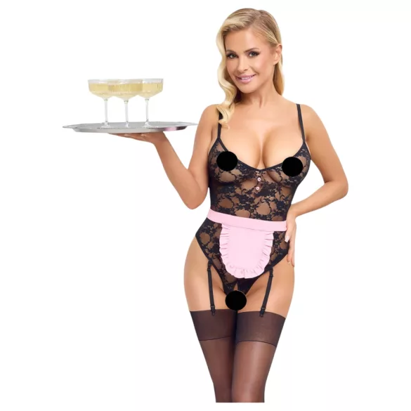 Cottelli - disfraz de sirvienta sexy transparente - negro y rosa