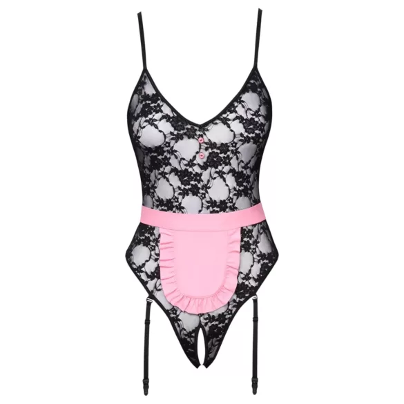 Cottelli - disfraz de sirvienta sexy transparente - negro y rosa - L