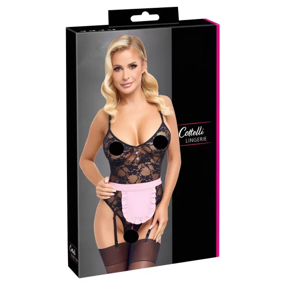 Cottelli - disfraz de sirvienta sexy transparente - negro y rosa - L