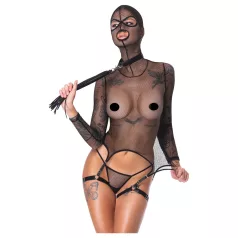   Bad Kitty - Conjunto BDSM de malla transparente con látigo (negro) - M