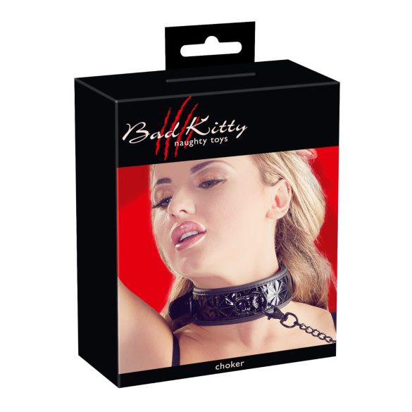 Bad Kitty - collar y correa con piedras decorativas - negro