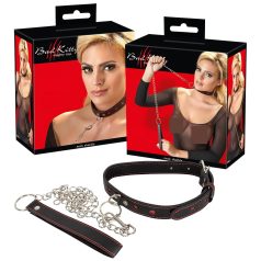 Bad Kitty - Collar con corazón y correa de metal (negro)