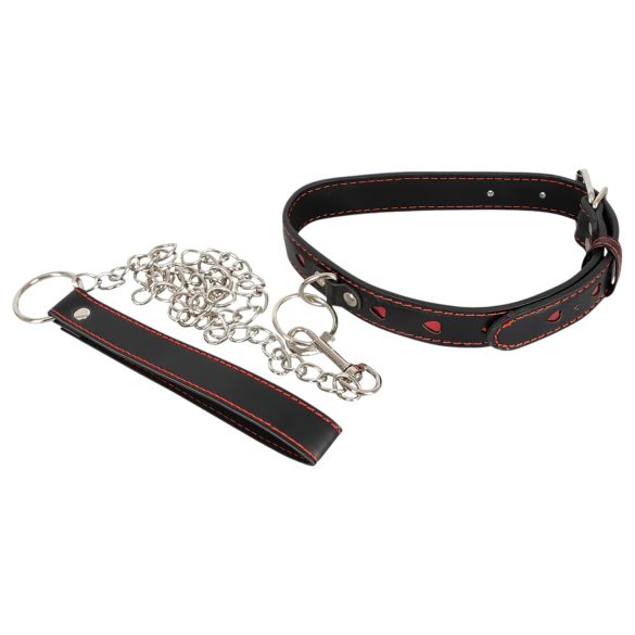 Bad Kitty - collar con corazón y correa de metal - negro