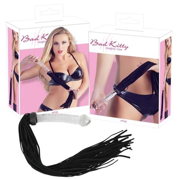Bad Kitty - Látigo de cuero con consolador de vidrio (transparente-negro)