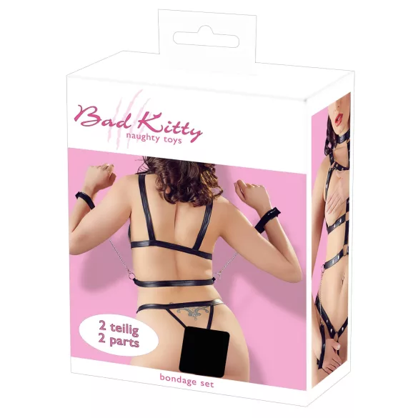 Bad Kitty - set de arnés y esposas con tachuelas (negro)