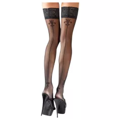   Cottelli - medias hasta el muslo - rayas y flores - negro - 5