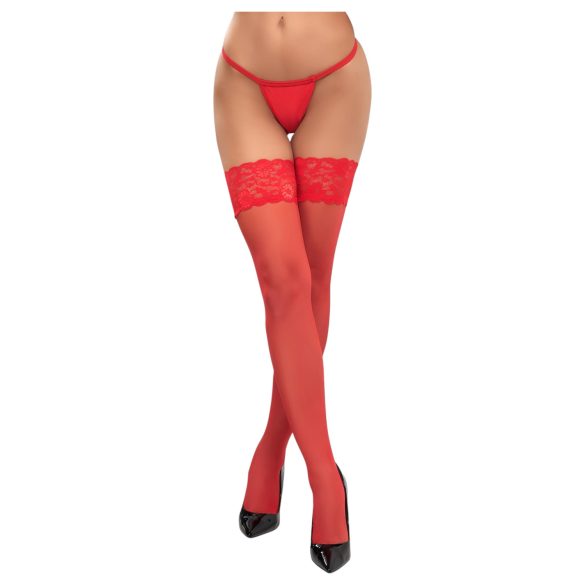 Cottelli - Medias rojas de encaje floral - 3/M-L