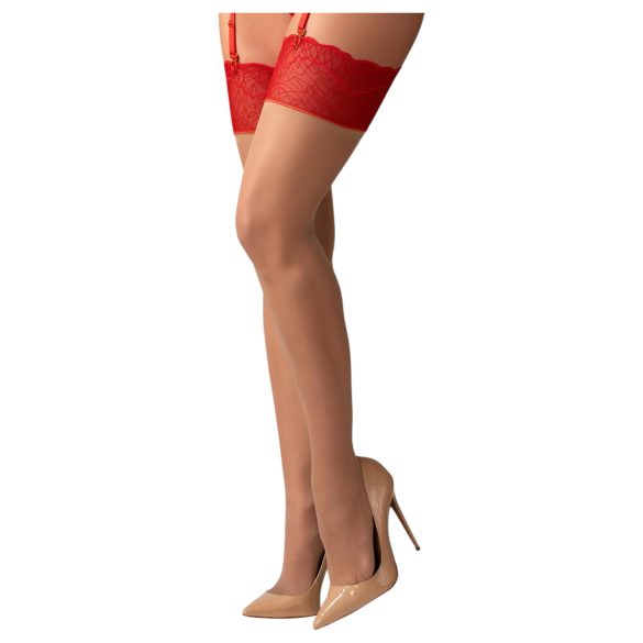 Obsessive Cupide Desir - Medias Rojas de Encaje - L/XL