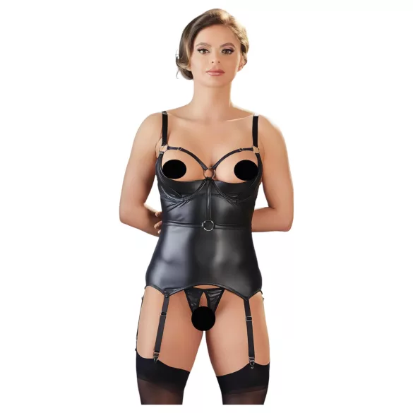 Cottelli Bondage - top brillante con aros y esposas (negro) - L