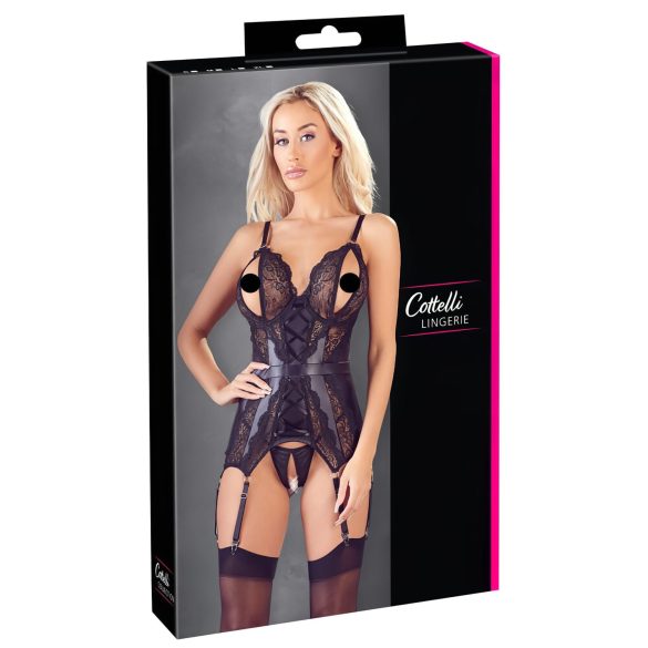 Cottelli - Conjunto de encaje abierto con tanga (negro) - L