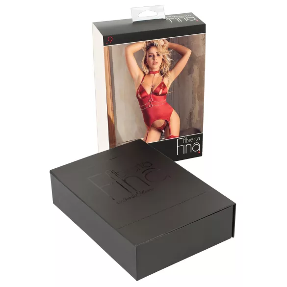 Abierta Fina - top con cadenas brillantes y tanga (rojo)