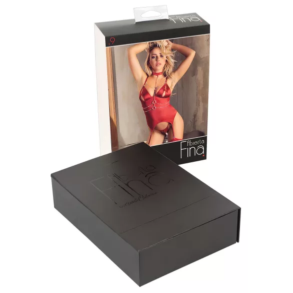 Abierta Fina - top con cadenas brillantes y tanga (rojo)