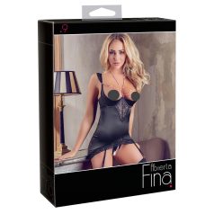 Abierta Fina - top brillante con cadena y tanga (negro)
