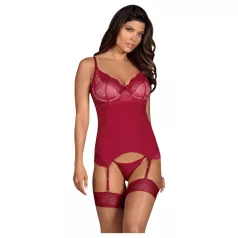   Obsessive Rosalyne - corsé liguero burdeos con tanga (talla S/M)