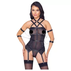 Cottelli Bondage - top con correas, esposas y tanga (negro)