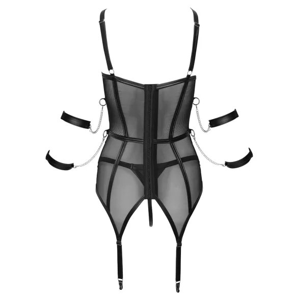 Cottelli Bondage - top con correas, esposas y tanga (negro)
