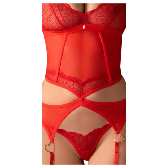 Obsessive Cupide Desir - conjunto lencería encaje transparente - rojo - L/XL