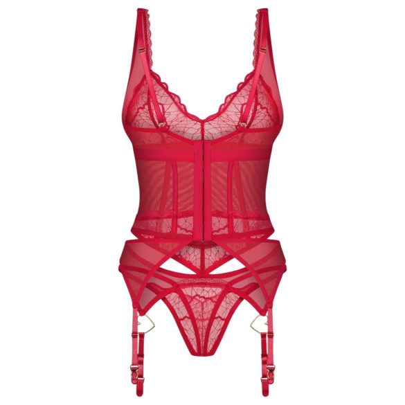 Obsessive Cupide Desir - conjunto lencería encaje transparente - rojo - L/XL
