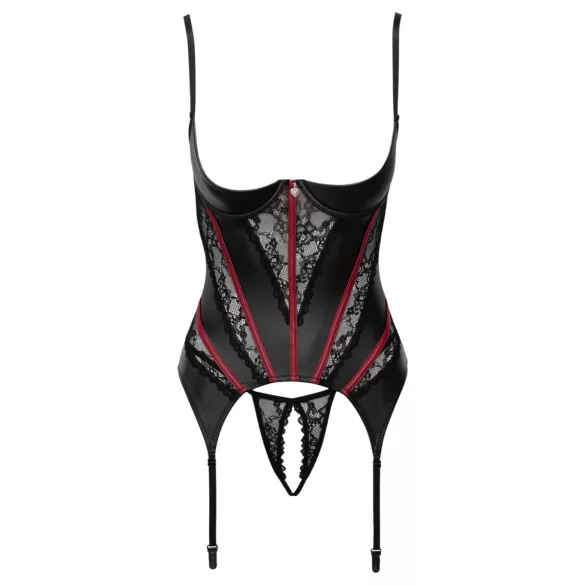 Cottelli - corsé con liguero y tanga abierta (negro)
