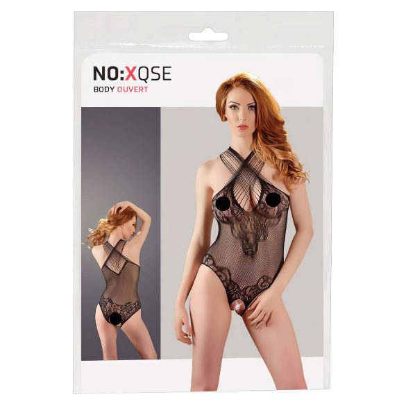 NO:XQSE - Body de red con cuello halter floral - negro (Tallas S-L)