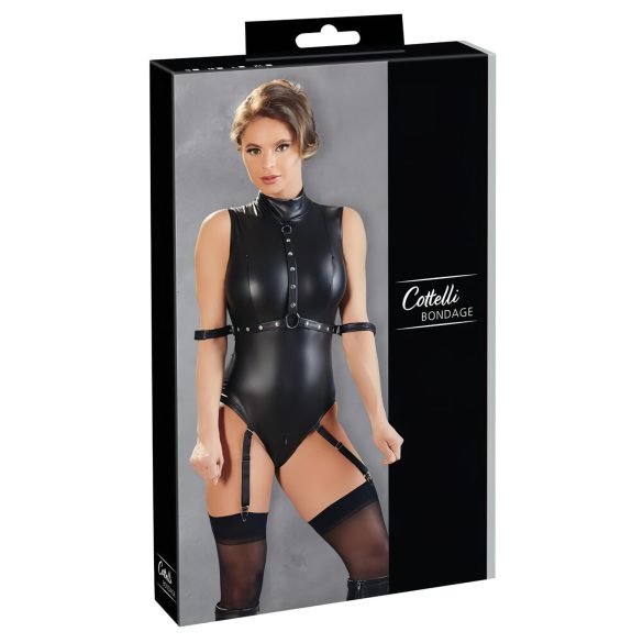 Cottelli Bondage - body brillante sin mangas y esposas (negro) - L