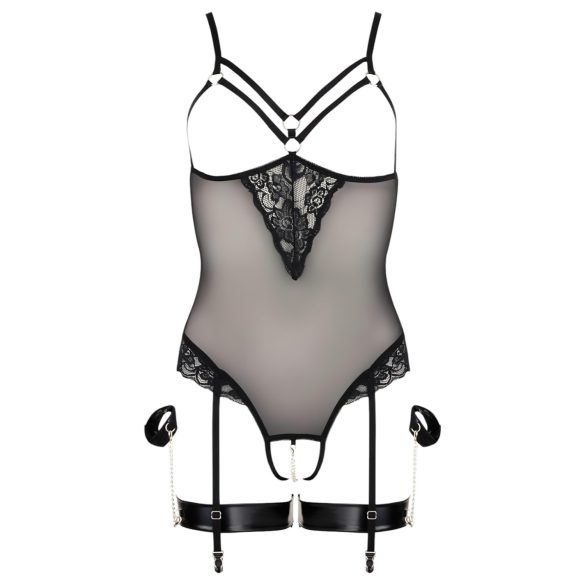 Cottelli Bondage - body y esposas con anillas metálicas - negro