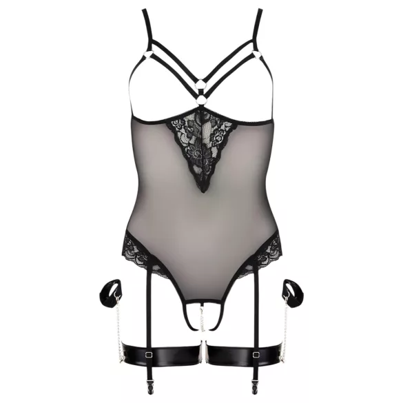 Cottelli Bondage - body y esposas con anillas metálicas - negro - L