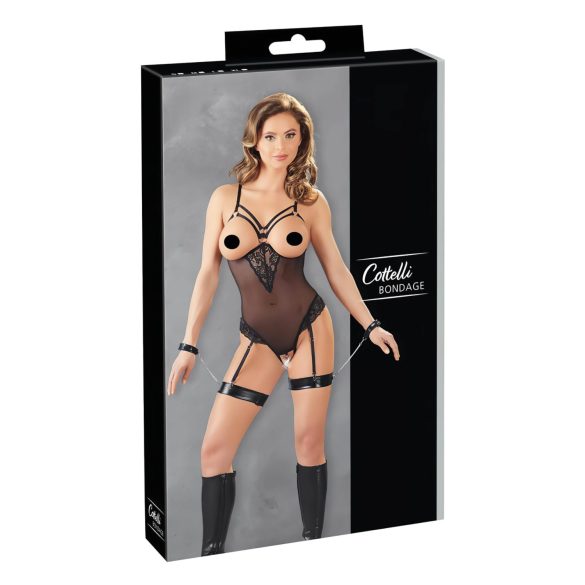 Cottelli Bondage - Body y esposas de metal (negro) - XL