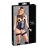 Cottelli Bondage - body brillante abierto y esposas (negro)